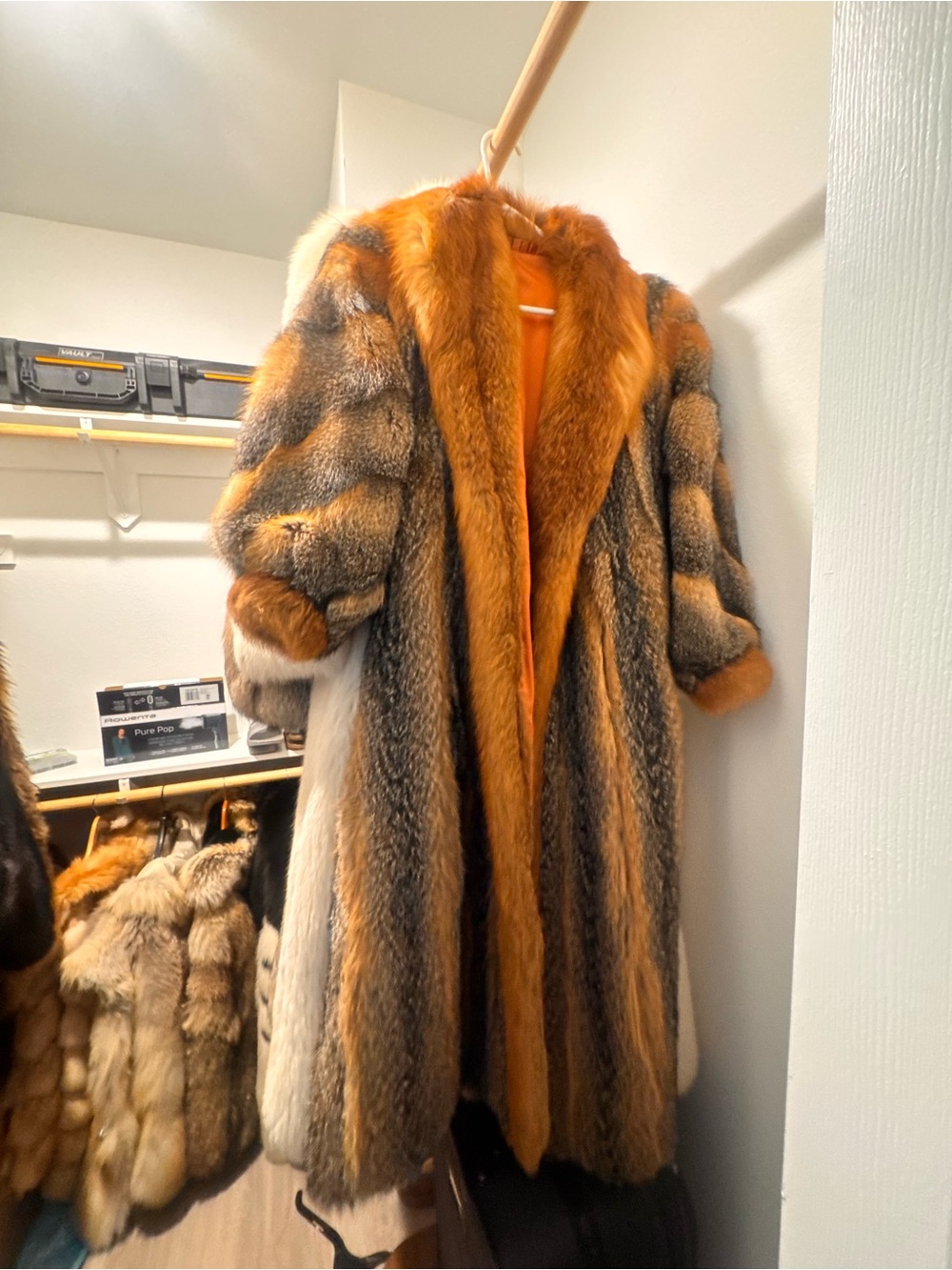 Beautiful grey and red fox real fur coat full length